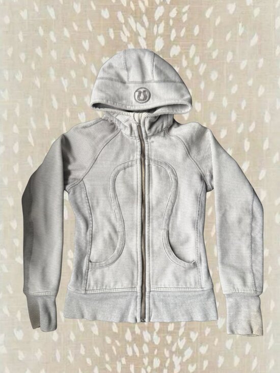 lululemon athletica Tops - Lululemon Scuba Hoodie Grey Stripe Zip Up | Thumb Holes | Read Description
